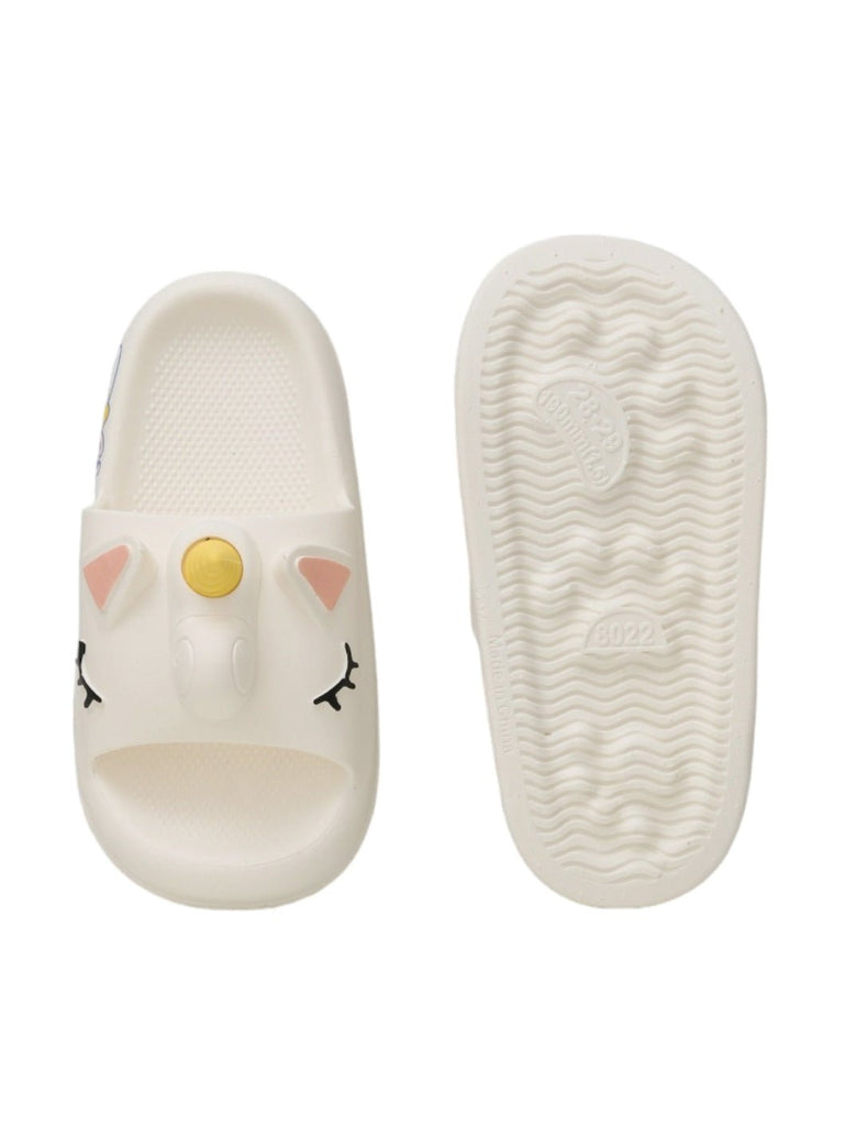 Top and bottom view of Unicorn-Themed Comfort Slides for girls by Yellow Bee