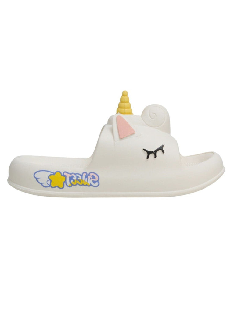 Side view of Unicorn-Themed Comfort Slides for girls by Yellow Bee