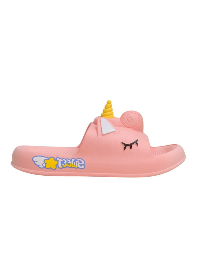 Side view of Unicorn-Themed Comfort Slides For Girls