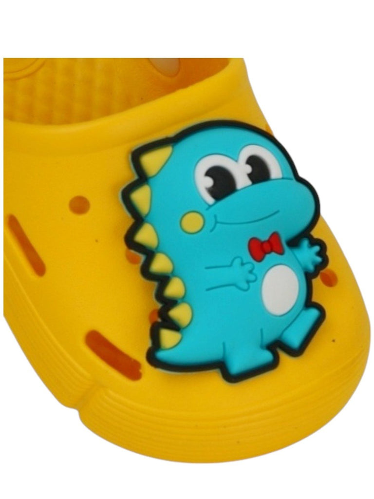 Versatile & Fun Yellow Dino Clogs for Boys-Close up view