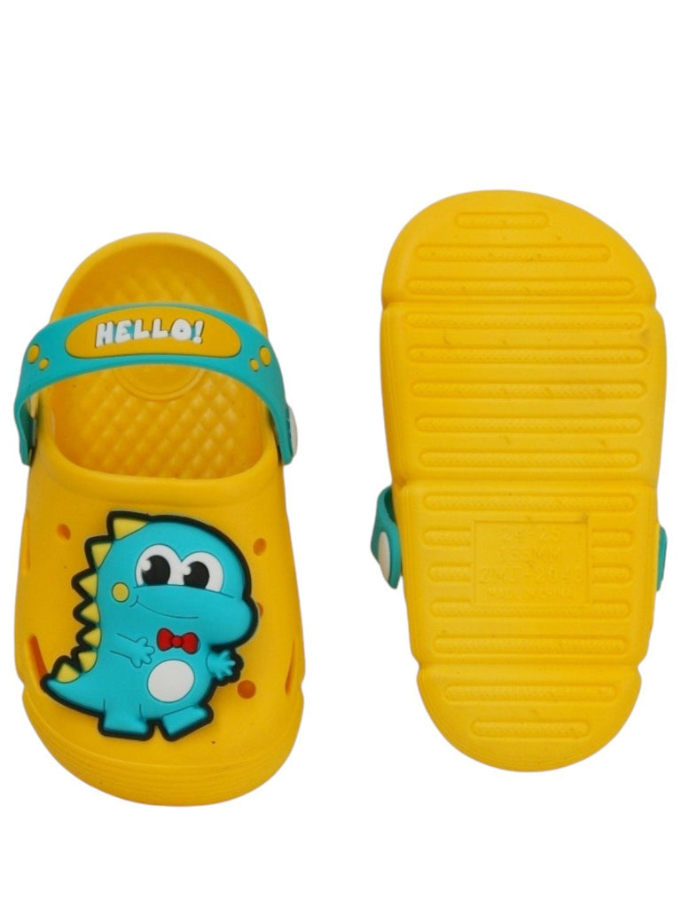 Versatile & Fun Yellow Dino Clogs for Boys-Front & Back View