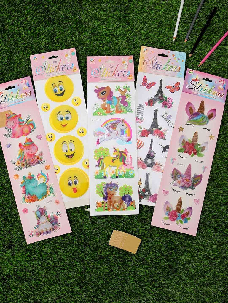 Assorted Yellow Bee Stickers Featuring Smiley Faces, Unicorns, and Parisian Icons