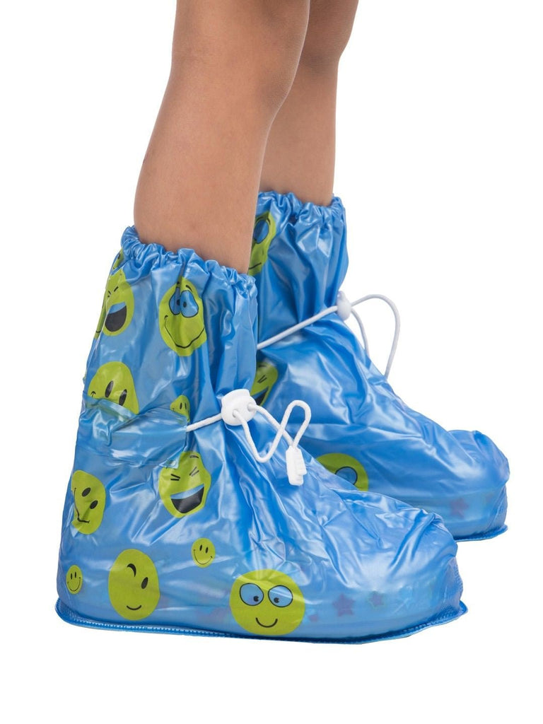 Side view of Yellow Bee Smiley Face Waterproof Rain Shoe Covers for Boys.