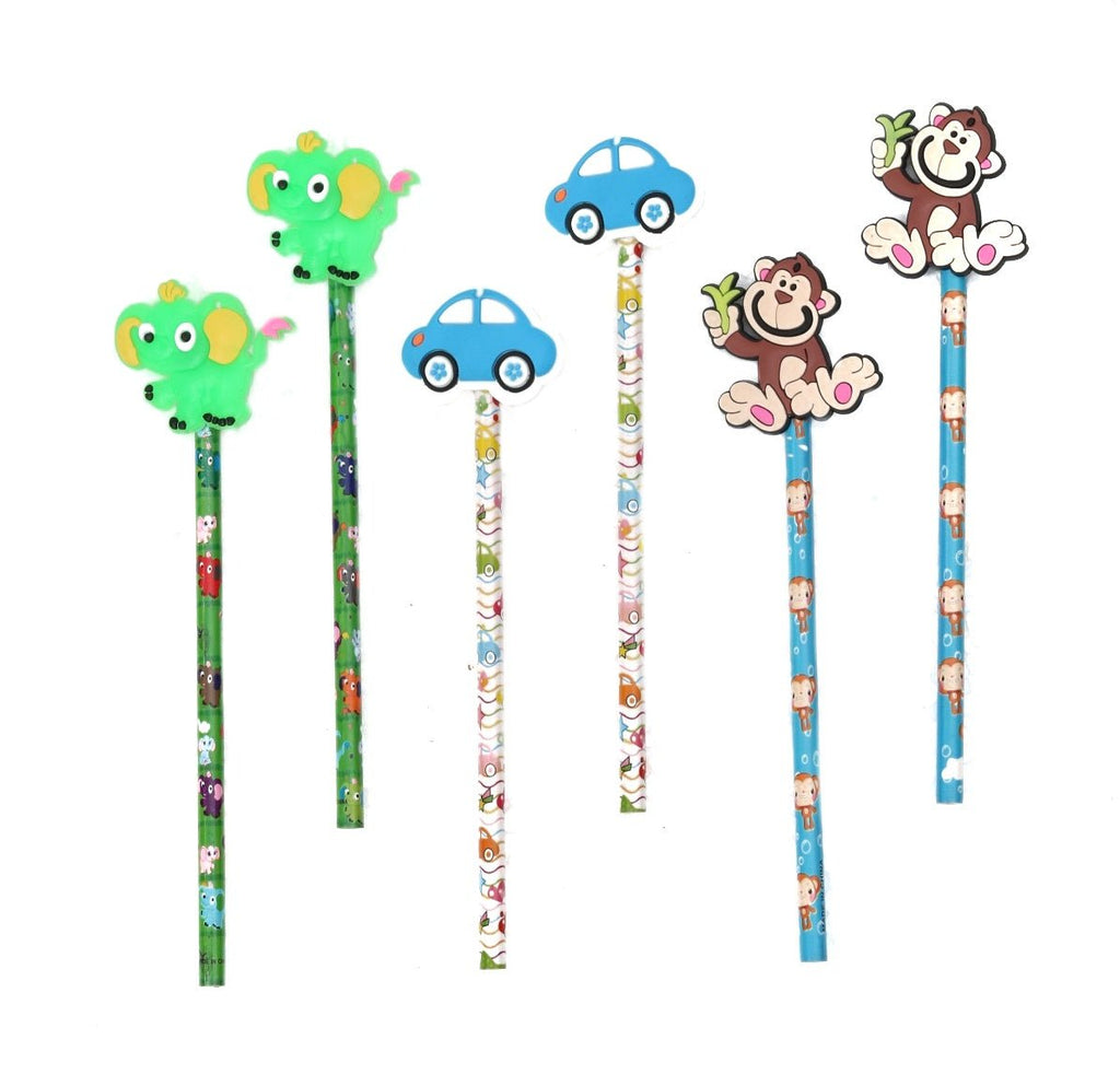 Front View of Yellow Bee Pencil with Multicolored Motifs for Boys