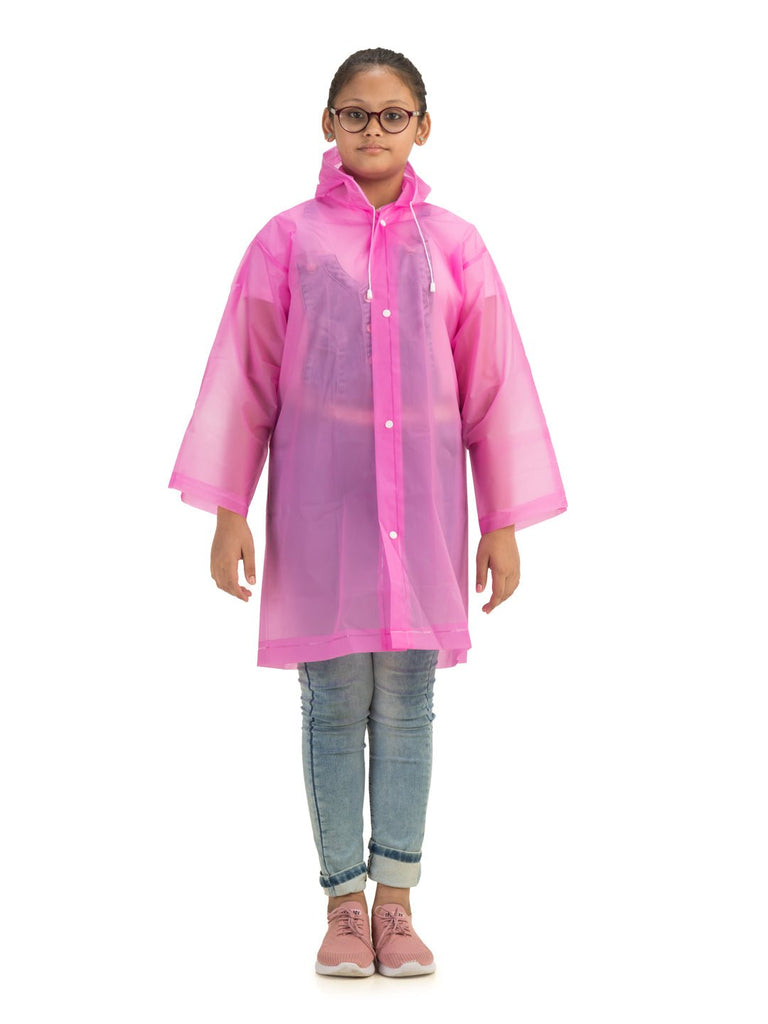 yellow bee vibrant pink hooded raincoat for girls full front view.