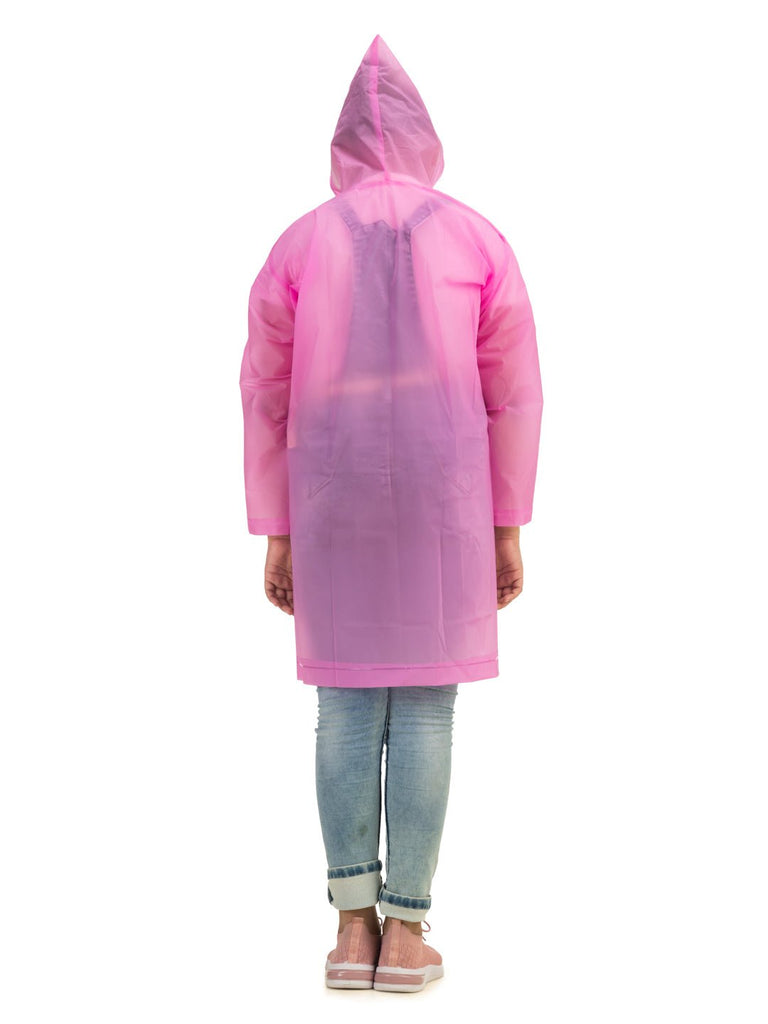 yellow bee vibrant pink hooded raincoat for girls back view