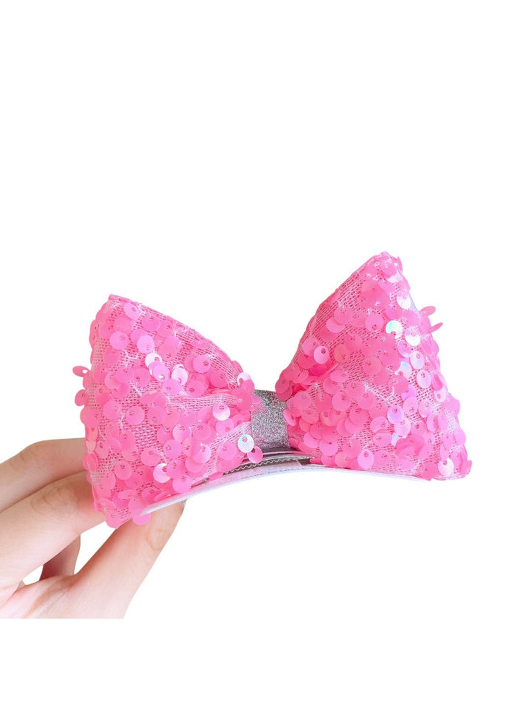 Vibrant Pink Sequin Bow Hair Clip for Girls - Sparkly and Stylish Accessor-Creative View