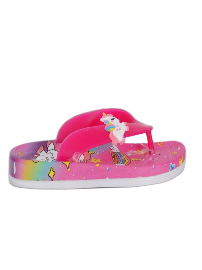 Side view of the Vibrant Pink Unicorn Slides, highlighting the bright strap and sole design