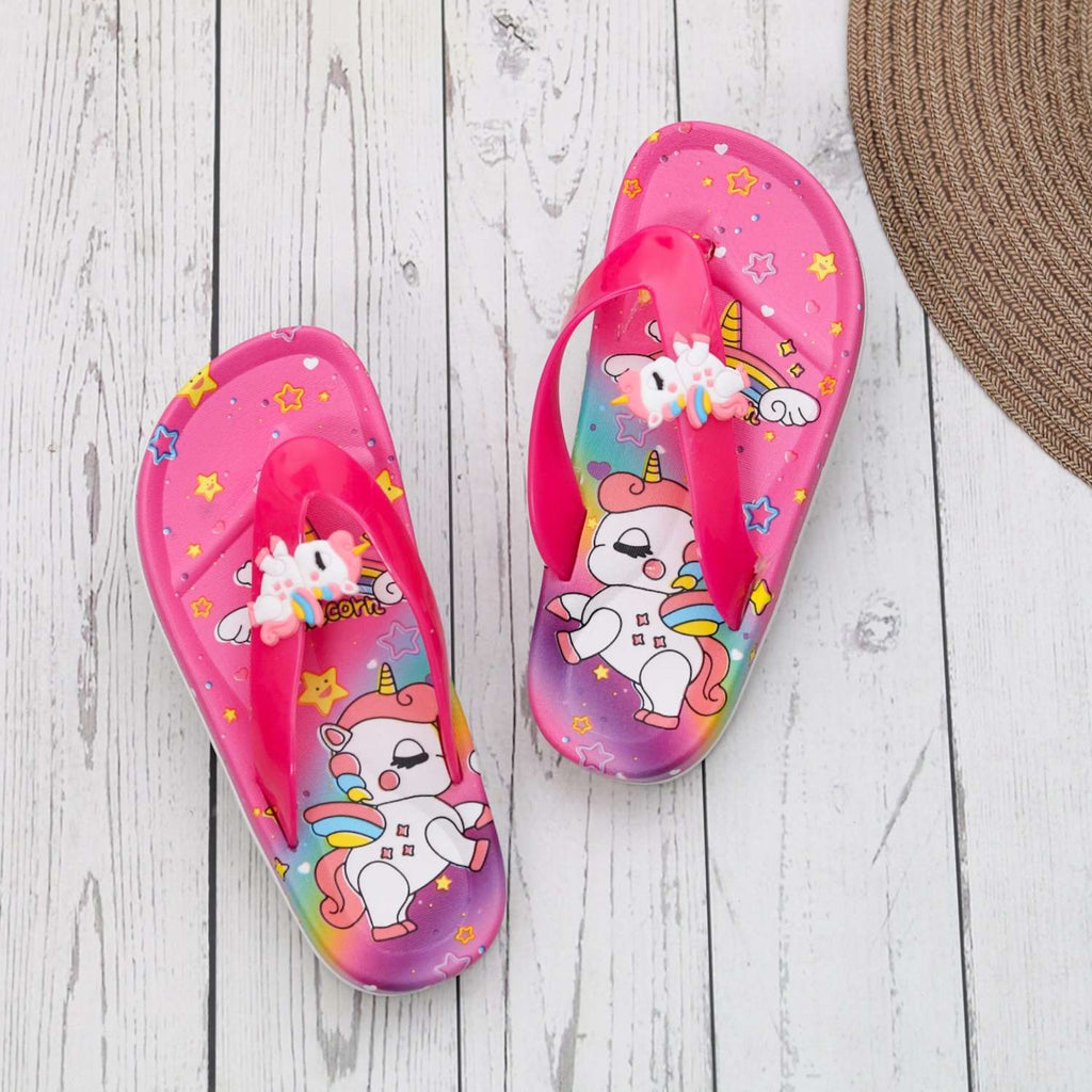 Creativity display view of Vibrant Pink Unicorn Slides for girls, styled for visual appeal