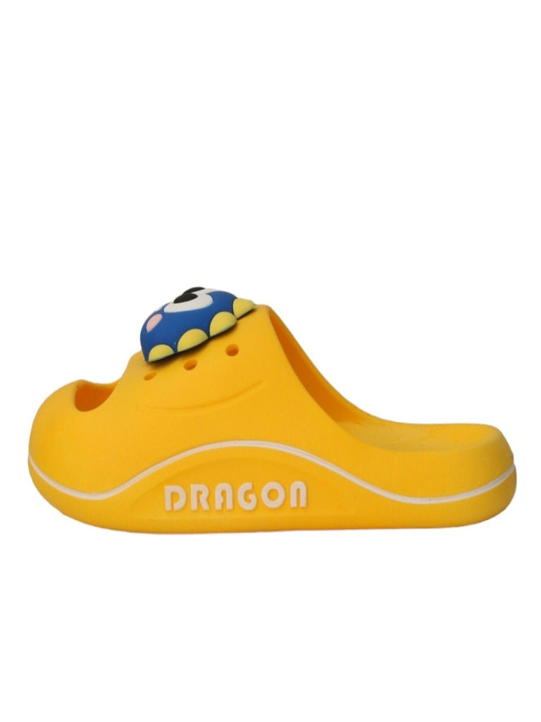 Side view of Vibrant Yellow Dino Sliders for Boys