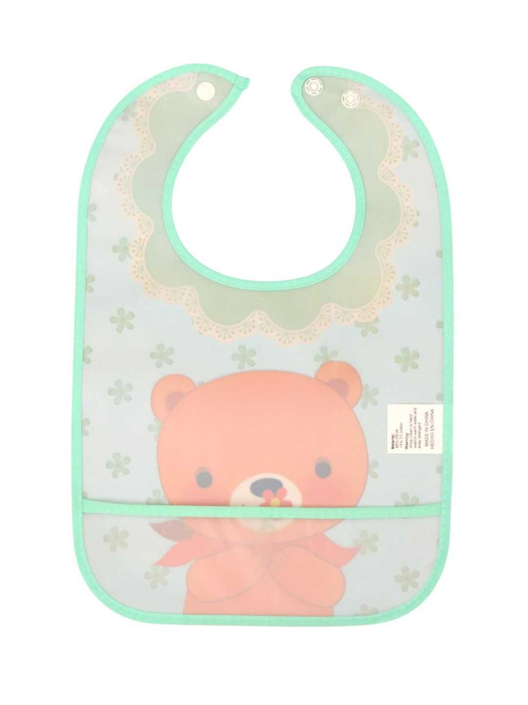 Baby Bib Combo - Adorable Panda with Baby Bird & Gentle Bear with Flower Print in Blue - Back View