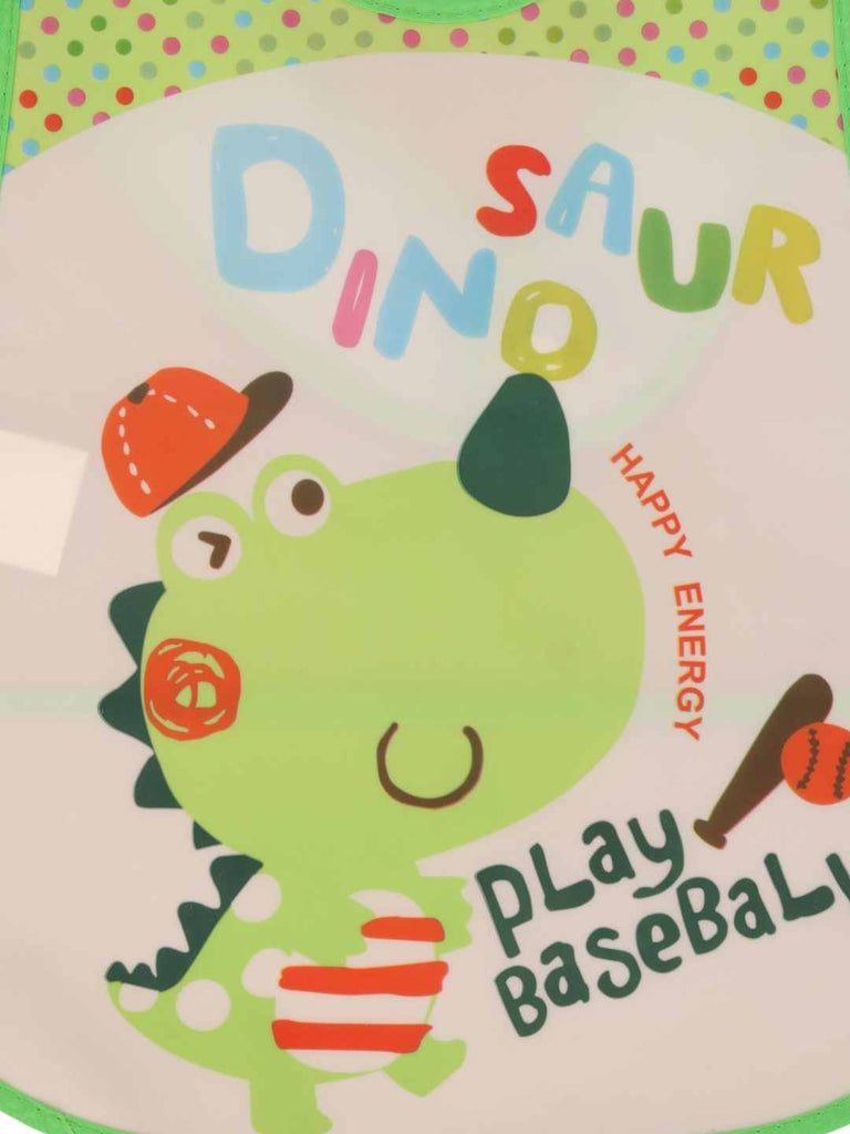 YellowBeeWaterproofBib_CuteDinosaurPlayingBaseball-CloseUpView