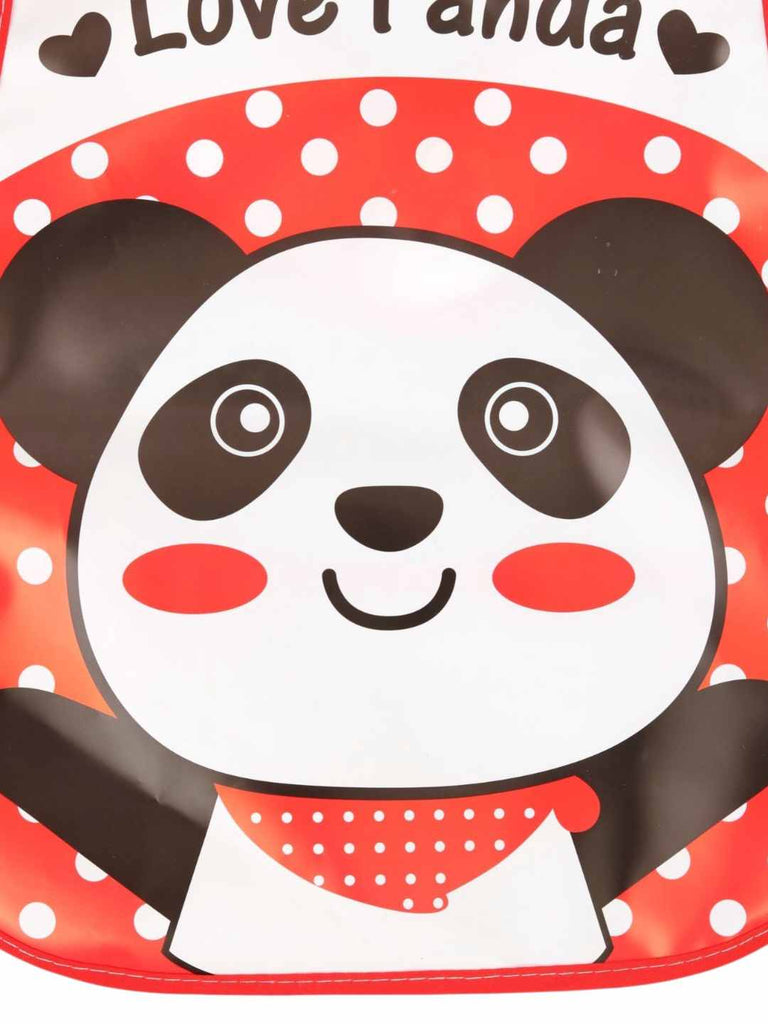 YellowBeeWaterproofBib_SmilingPandainRedPolkaStyle-CloseUpView