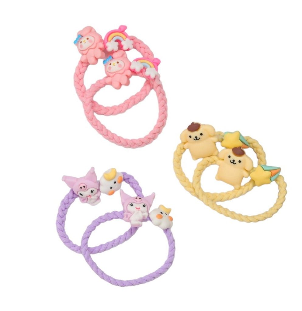 Vibrant Yellow Bee rubber bands pack featuring endearing bunny and dog motifs, crafted for comfort and a secure hold in a child's hair.