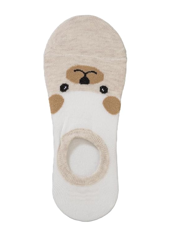 Solo Image of Yellow Bee Beige Invisible Sock with Cute Animal Pattern.
