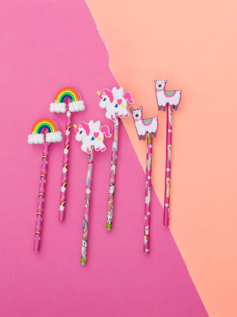 Yellow_Bee_Pencil_with_Rainbow_Unicorn_Lama_Motifs_for_Girls_Multi_Pack_of_6.