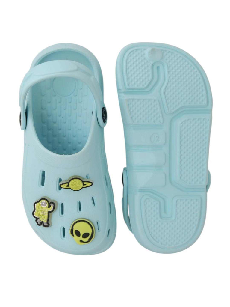 Whimsical Space-Themed Glow-in-the-Dark Alien & Space Charms Clogs for Boys-Blue-Front & Back View