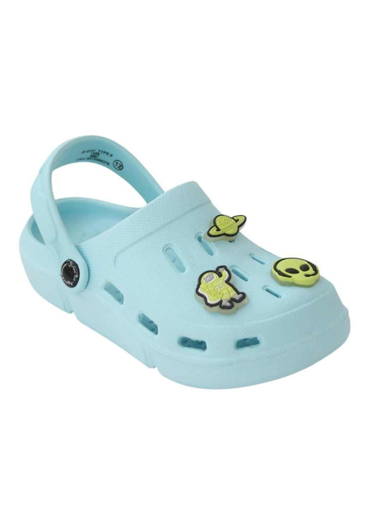 Whimsical Space-Themed Glow-in-the-Dark Alien & Space Charms Clogs for Boys-Blue-Angle View