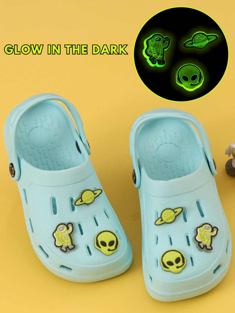 Whimsical Space-Themed Glow-in-the-Dark Alien & Space Charms Clogs for Boys-Blue-Creative View