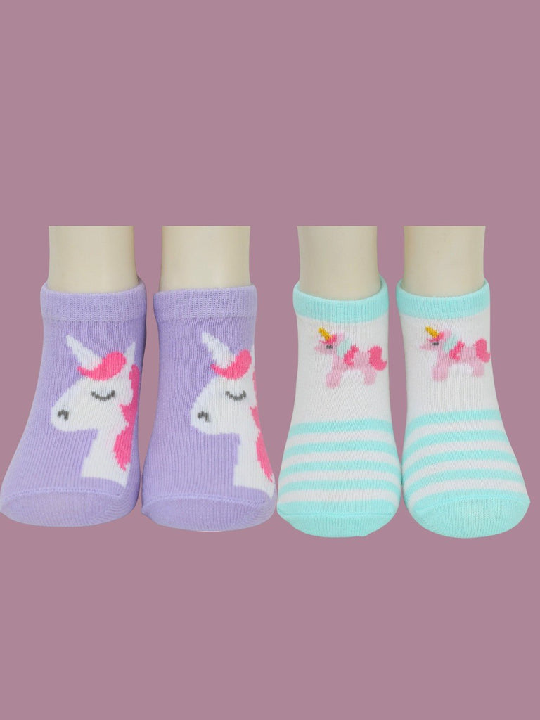 Whimsical Unicorn Dreams Socks Duo for Girls - Purple & Mint Green- Creative View