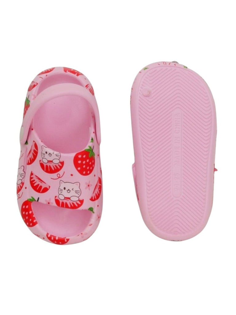 whimsy-paws-strawberry-and-cat-print-pink-sandals-front & back view