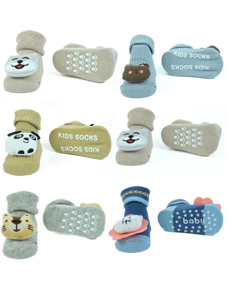 Whiskers & Friends Baby Socks Set – 6 Adorable Animal Characters with Snuggly Comfort-Front & Back View