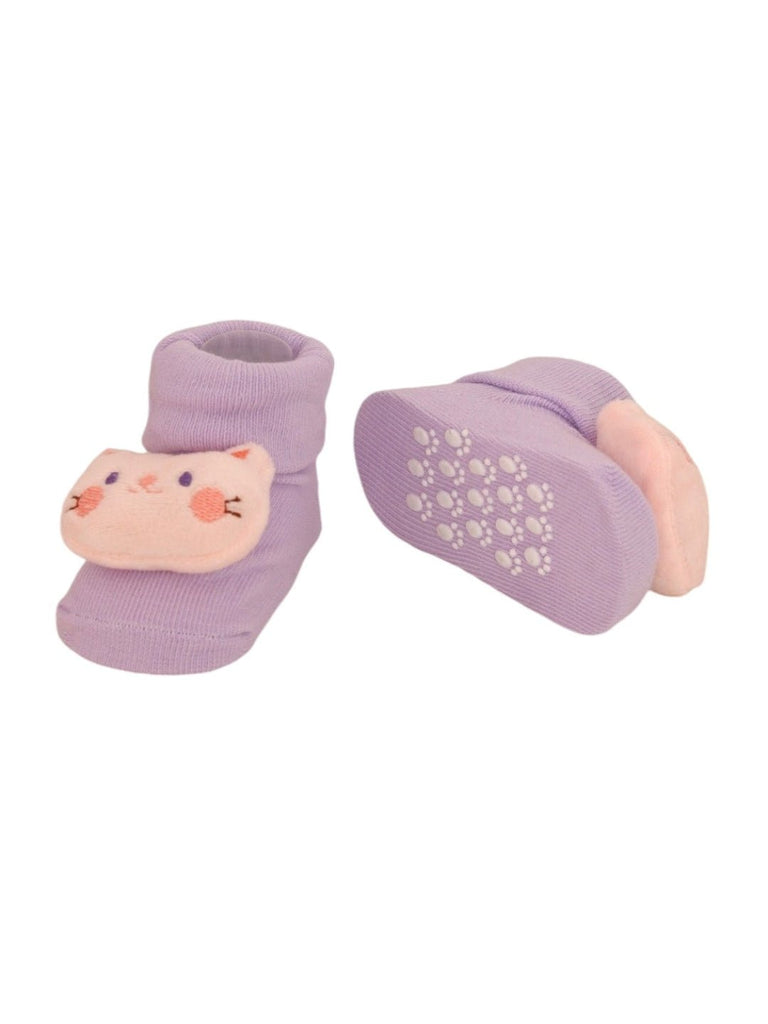 Whiskers & Paws Baby Cat Socks - Lavender Cuteness-front  & Back View