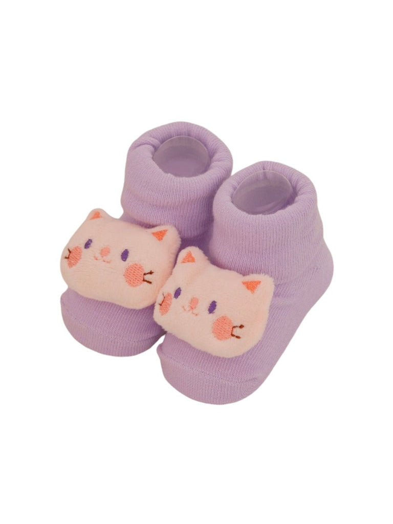 Whiskers & Paws Baby Cat Socks - Lavender Cuteness-front View