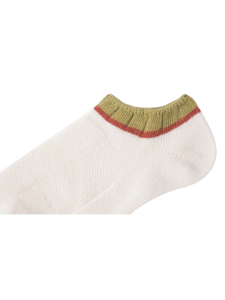 Zoomed-in view of Kids' White Ankle Socks showing the intricate knit and stripe details.