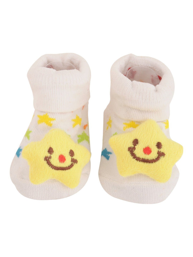 Upper view of White Baby Socks with Smiling Star and Colorful Starry Design