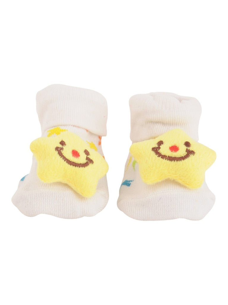 Product view of White Baby Socks with Smiling Star and Colorful Starry Design