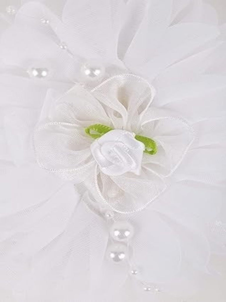 White Big Ruffle Flower Fabric Hair band with Pearl Showing design