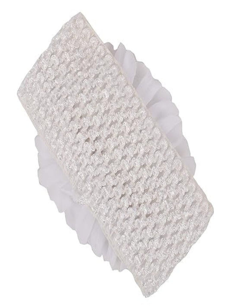 White Big Ruffle Flower Fabric Hair band with Pearl Back View