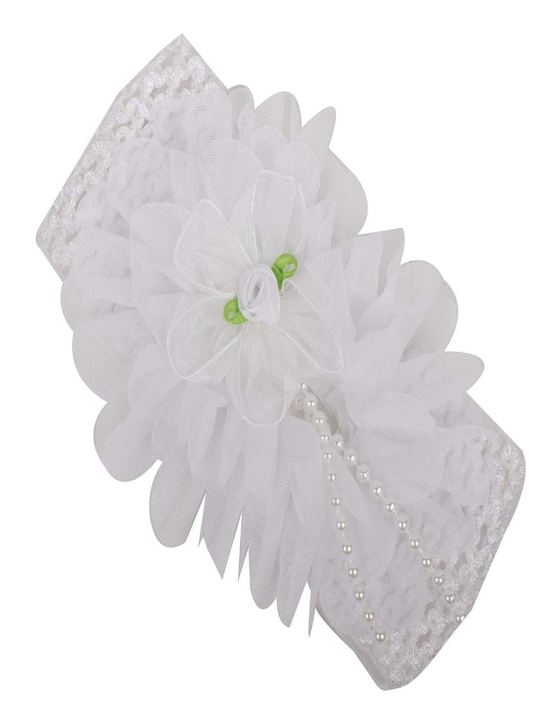 Yellow Bee White Big Ruffle Flower Infant Hairband Full Front View