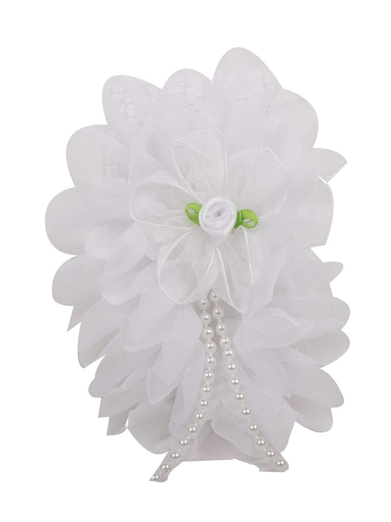 Yellow Bee White Big Ruffle Flower Infant Hairband Close Up View