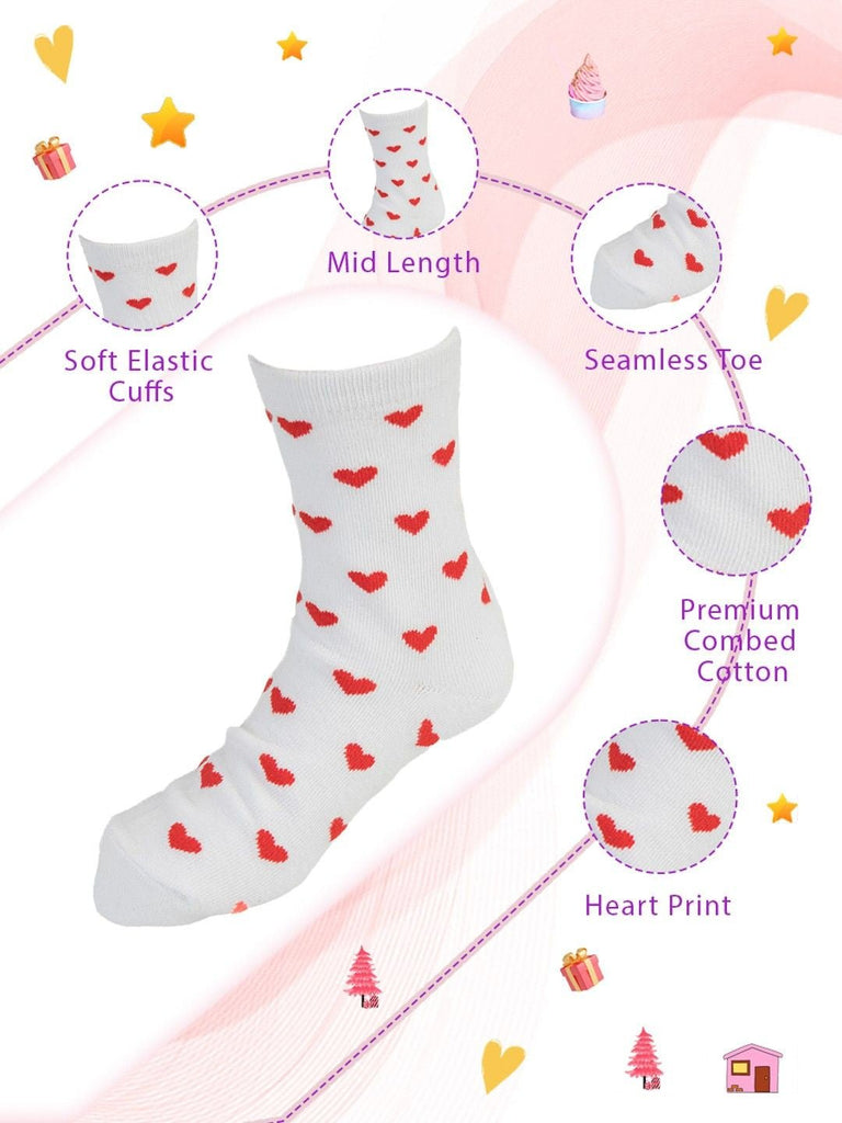 Infographic view of Yellow Bee White Socks for Girls detailing features like seamless toe, soft elastic cuffs, and premium combed cotton.