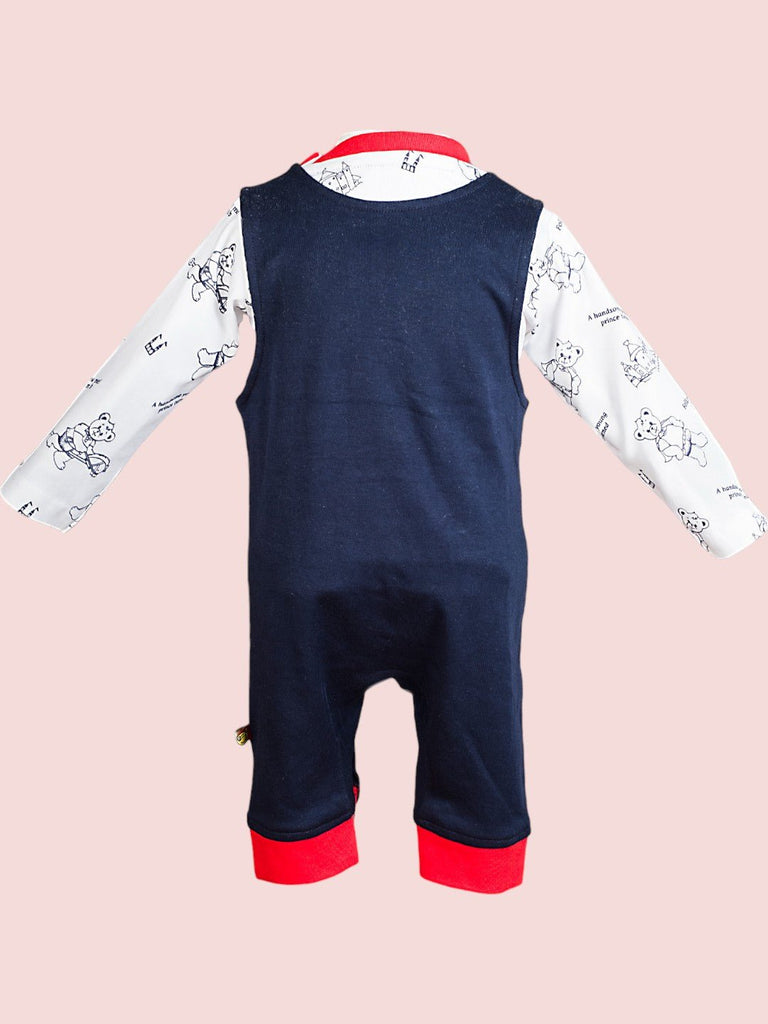 Wow Boy's Teddy Bear Romper with 3D Plush Bear and Suspenders Outfit Back View