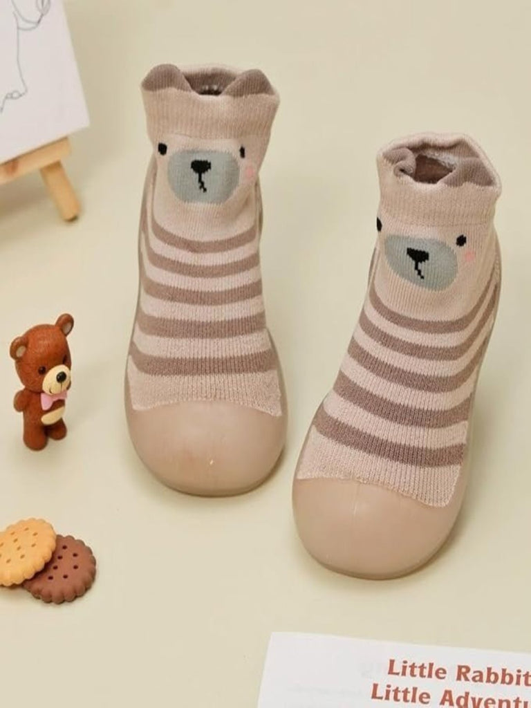 Creative view of Yellow Bee Animal Print Anti-Skid Rubber Sole Socks for Boys in brown.