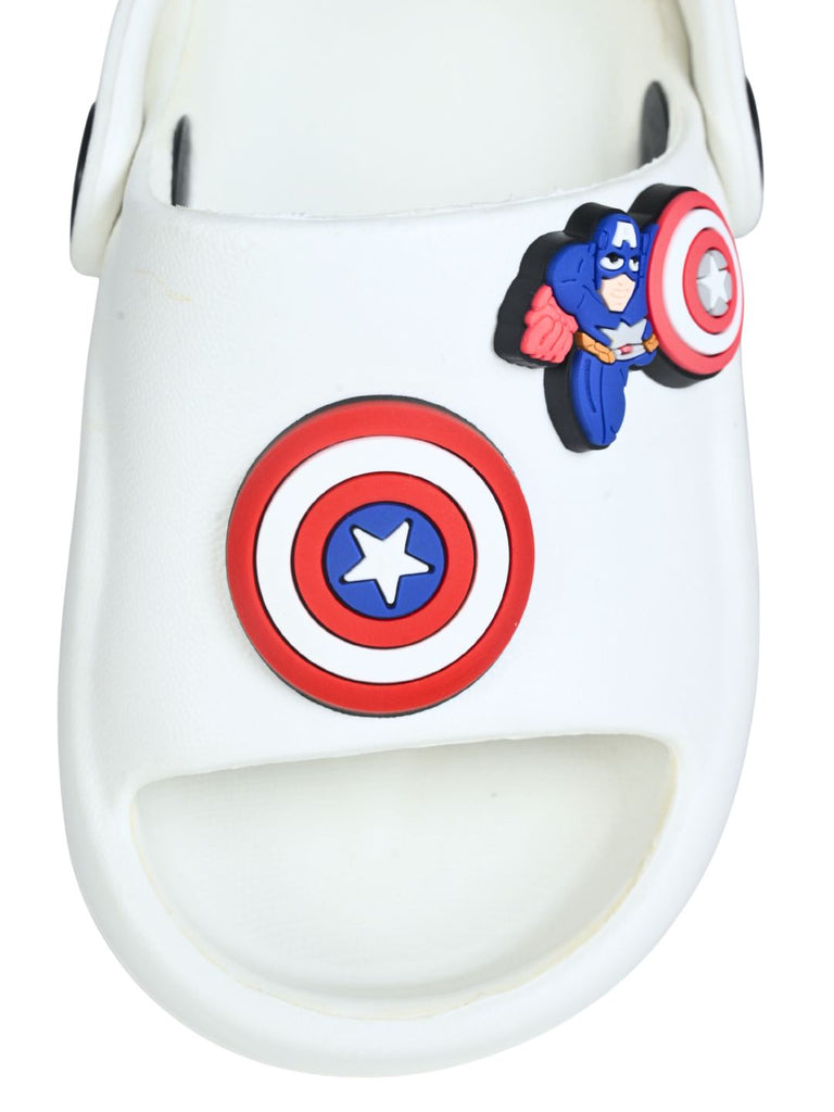Yellow_Bee_Boys_Captain_America_Shield_Hero_Charm_Sandals_White_Front View