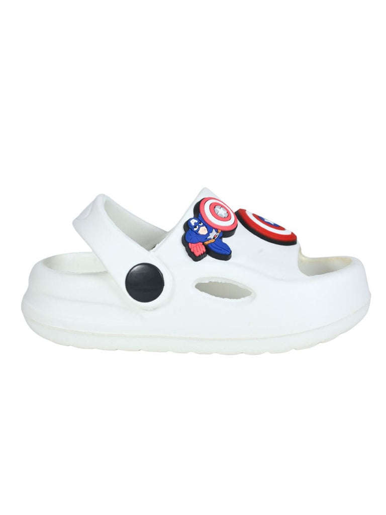 Yellow Bee Boys’ Captain America Shield & Hero Charm Sandals – White  Side View