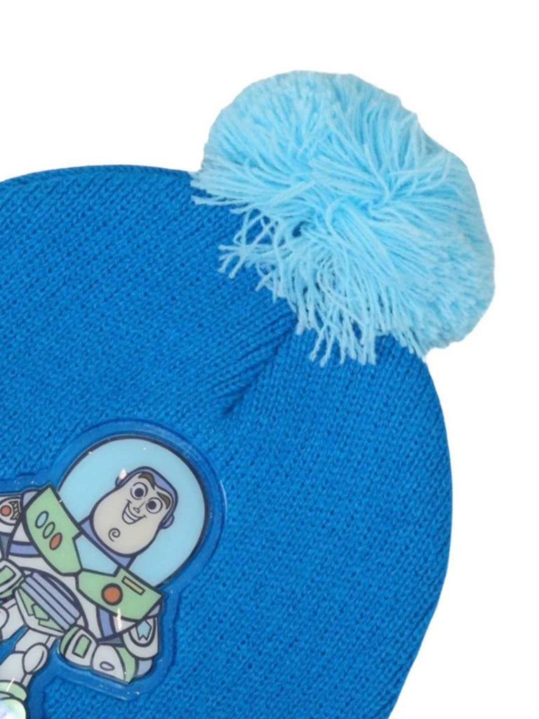 Yellow Bee Boy's Disney Buzz Lightyear Pom Pom Winter Hats- Navy Blue-Close up view