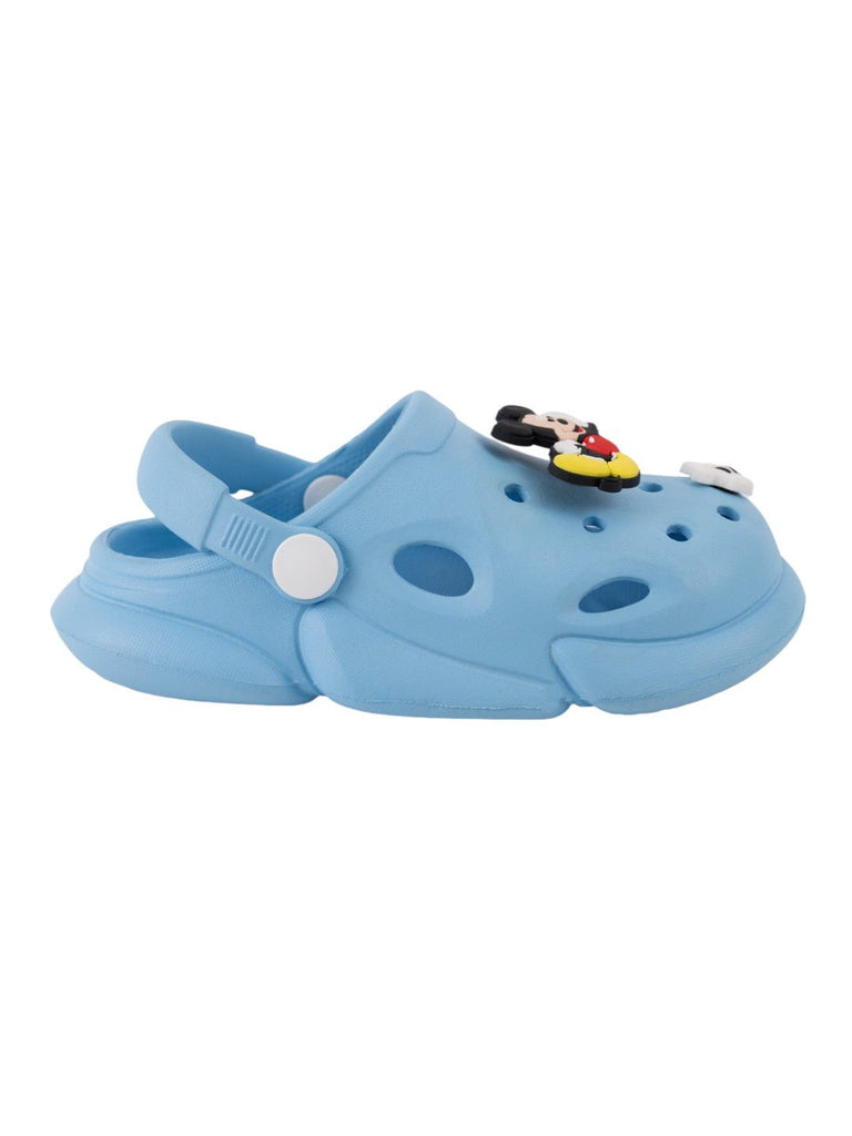 Yellow Bee Boy's Disney Clogs with Rotating Mickey Mouse & Glove Charms- Blue-Side View