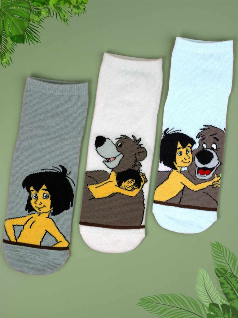 Yellow Bee Boy's Disney Jungle Book Mowgli Design Cotton Socks - Multi- Creative View