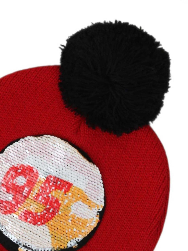 Yellow Bee Boy's Disney Lightning McQueen Flip Sequins Pom Pom Winter Hats - Red & Black-Showing Pom-Pom View