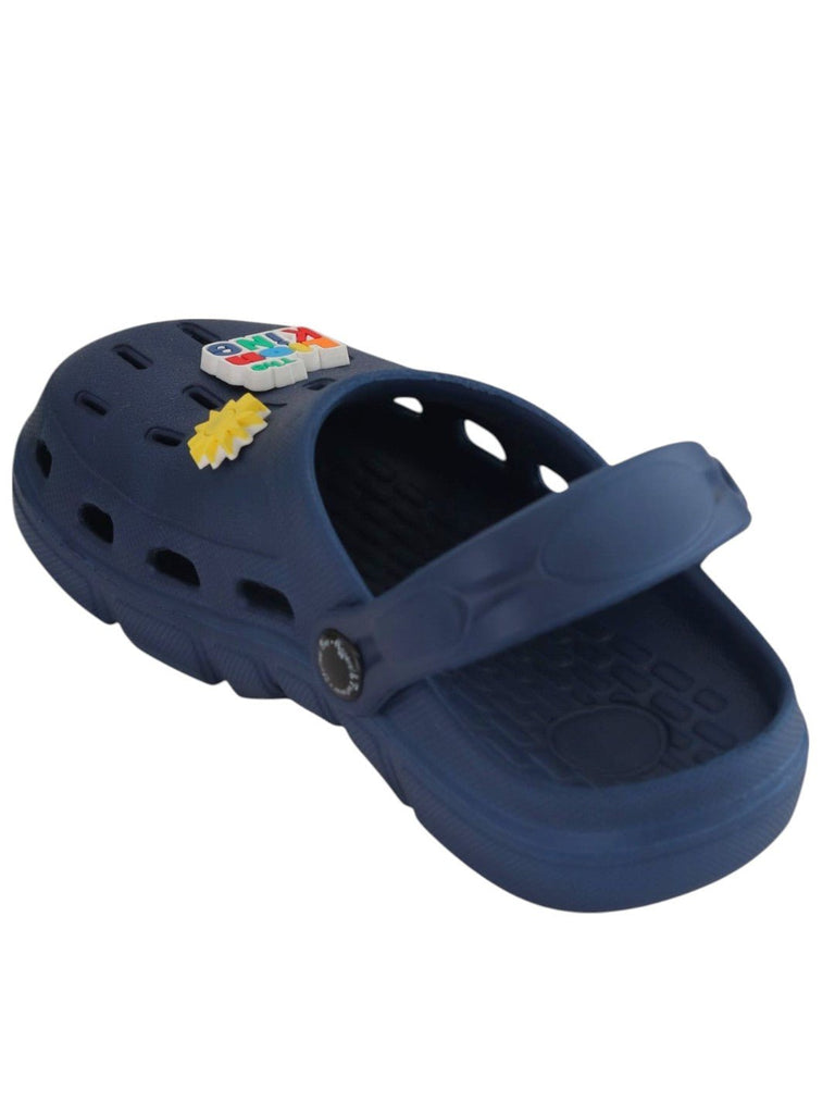 Yellow Bee Boys’ Disney Lion King Clogs with Simba, Rainbow, Sun & Logo Charms – Navy Blue -Back View