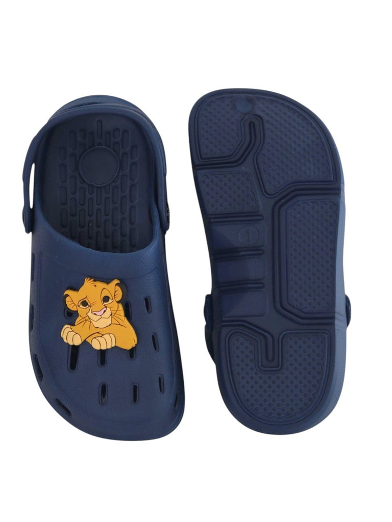 Yellow Bee Boys’ Disney Lion King Simba Clogs with Cute Paw Pose Charms – Navy Blue - Front & Back View