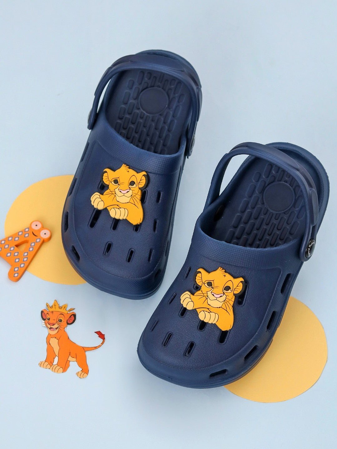Simba Navy Clogs with Cute Paw Charms – Boys' Disney Wear – Yellow