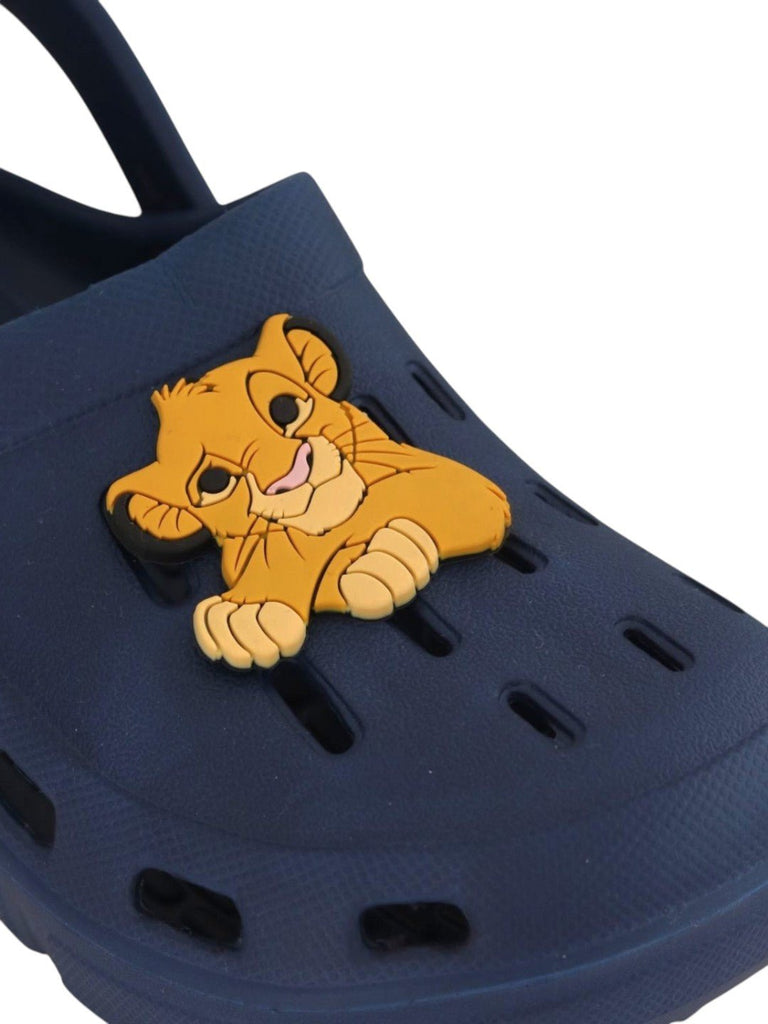 Yellow Bee Boys’ Disney Lion King Simba Clogs with Cute Paw Pose Charms – Navy Blue - Close Up View