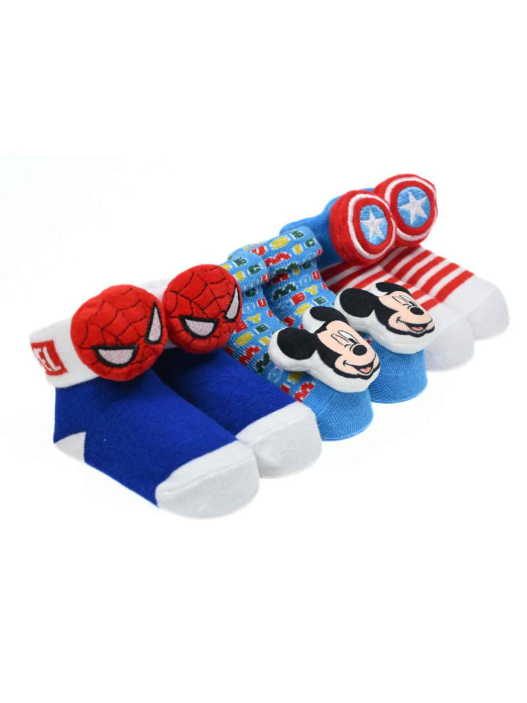 Yellow Bee Boy's Disney & Marvel Adventure Spider-Man, Captain America & Mickey Socks- Blue & Red - Angle View