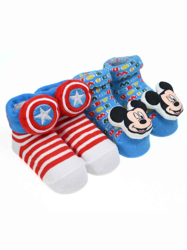 Yellow Bee Boy's Disney & Marvel Superhero Captain America and Mickey Socks- Blue & Red - Angle View